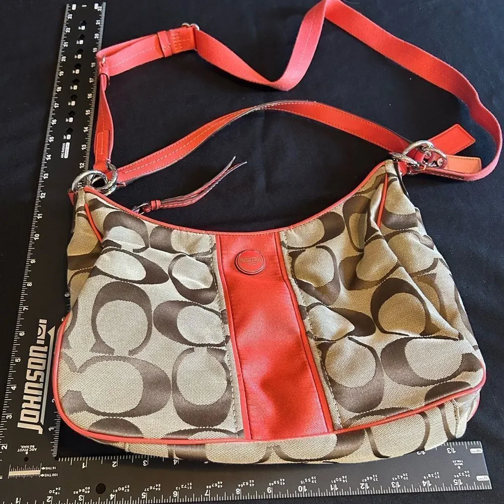 Coach Tan & Red Shoulder Bag Great Condition 14 by 11